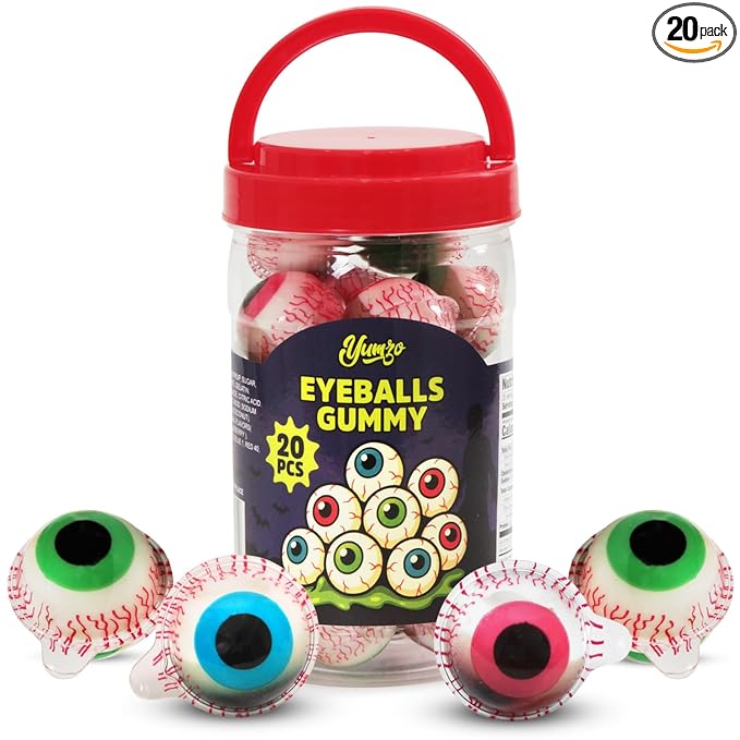 Halloween Gummy Eyeballs Candy, 20 Pieces of Perfect Gummy Halloween Candy Selection that Works as Game Prizes and Haunted House Giveaways, Ideal for Parties and Scary Dessert Tables