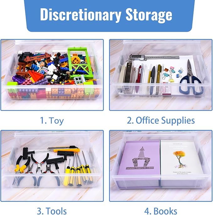 AZAZA 2-Layer Plastic Storage Box with Lid & Handle - Portable Transparent File Box for Organizing Photos, A4 Paper, Documents, Scrapbook, Art & Craft & Makeup | Paper & Art Supply Storage Organizer