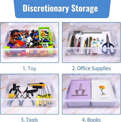 AZAZA 2-Layer Plastic Storage Box with Lid & Handle - Portable Transparent File Box for Organizing Photos, A4 Paper, Documents, Scrapbook, Art & Craft & Makeup | Paper & Art Supply Storage Organizer