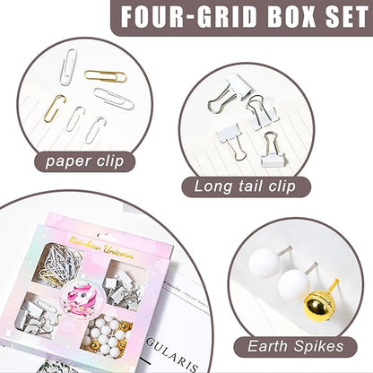 Desk Accessories with Pen Holder, Office Supplies Desk Organizers and Accessories, Tape Dispenser, Stapler, Staple Remover, Staples, Clips Set, Ruler, Scissor, Pen, Tape (White)
