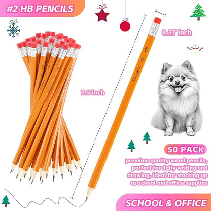 Donyang 50 Pack Wood-Cased #2 HB Pencils, Pre-Sharpened with Erasers, Bulk 2 HB Yellow Pencils for Writing, Drawing, Sketching