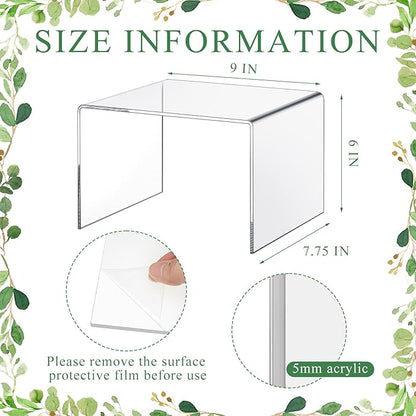 2 Pcs 9 Inch Large Acrylic Risers Display Stands 5 mm Thick Acrylic Shelf Riser Showcase for Collectibles Jewelry Cupcakes Food Figures Perfume Cabinet (Clear)