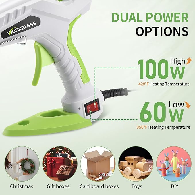 Hot Glue Gun Full Size, 60W/100W Dual Temp Glue Gun, Fast Heating Heavy and Duty Glue Gun with 20PCS Glue Sticks for Arts, Home Repair, Professional DIY & Industrial Use
