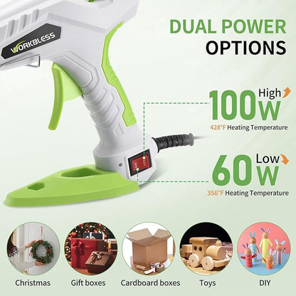 Hot Glue Gun Full Size, 60W/100W Dual Temp Glue Gun, Fast Heating Heavy and Duty Glue Gun with 20PCS Glue Sticks for Arts, Home Repair, Professional DIY & Industrial Use