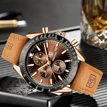 BY BENYAR Watch for Men Analog Quartz Chronograph Waterproof Luminous Designer Mens Wrist Watches Business Work Sport Casual Dress Watch with Silicone Strap Elegant Gifts for Men