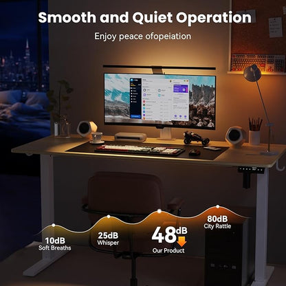 55x24 Inches Height Adjustable Electric Standing Desk with 2 Hooks for Home Office, Ergonomic Sit Stand up Desk with Splice Board, Oak