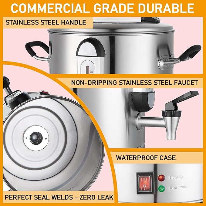 Commercial Coffee Urn | 120 Cup Large Coffee Maker | 20L Stainless Steel Commercial Coffee Machine Quick Brew 1300W | Hot Coffee Warmer Dispenser Double Wall Percolator for Catering, Offices, Church