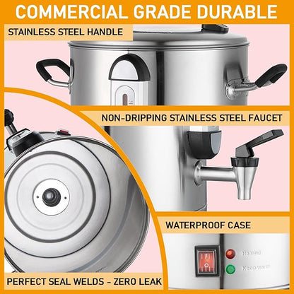 Commercial Coffee Urn | 120 Cup Large Coffee Maker | 20L Stainless Steel Commercial Coffee Machine Quick Brew 1300W | Hot Coffee Warmer Dispenser Double Wall Percolator for Catering, Offices, Church