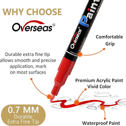 Overseas Paint Markers Pens - Silver Permanent Markers Acrylic Paint Pens 12 Pack, Water Based, Waterproof, 0.7mm Extra Fine Tip Acrylic Marker for Wood, Metal, Rock, Plastic, Glass, Canvas, Fabric