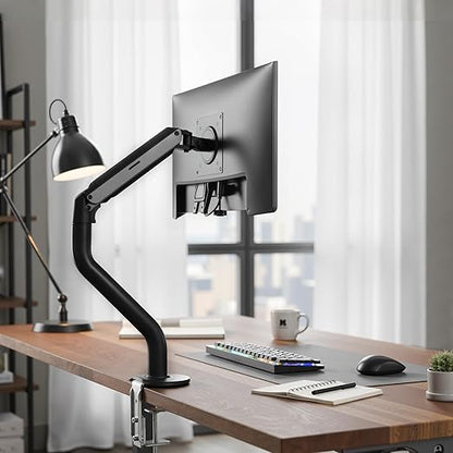 Lyngins Monitor Desk for 15 to 27 Inch Screens Computer Monitor Stand for Desk, Stand Up to 26.4lbs Monitor Wall Mount, VESA Mounting Holes 75 and 100mm, (Black, Single+Dual)