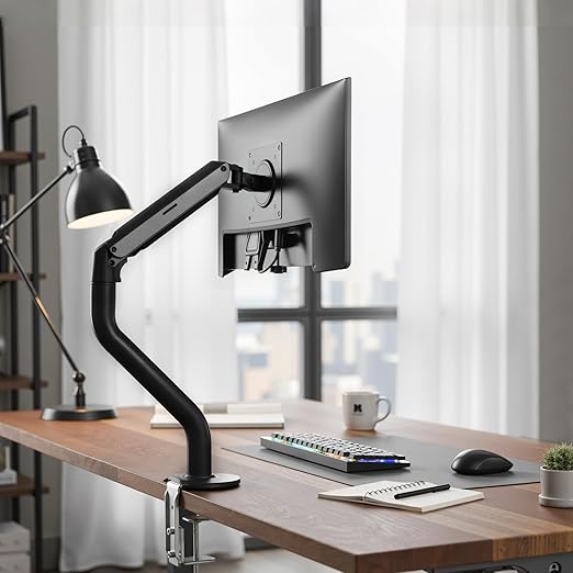 Lyngins Monitor Desk for 15 to 27 Inch Screens Computer Monitor Stand for Desk, Stand Up to 26.4lbs Monitor Wall Mount, VESA Mounting Holes 75 and 100mm, (Black, Single+Dual)
