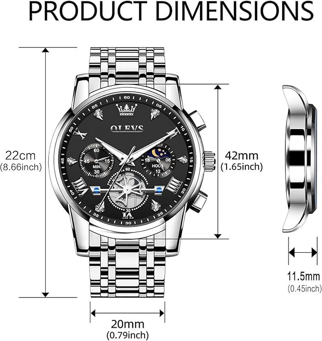 OLEVS Watches Men Waterproof Luxury Big Face Mens Watch Stainless Steel Quartz Analog Dress Watches for Men Luminous Multifunction Man Watch Relojes De Hombre