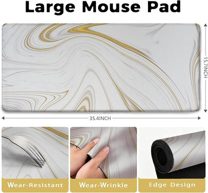 (Luxury Marble Ink Patterns Desk Mat, Waterproof Protection for PC Laptop Home Office Desk Decor (35.4x15.7in)