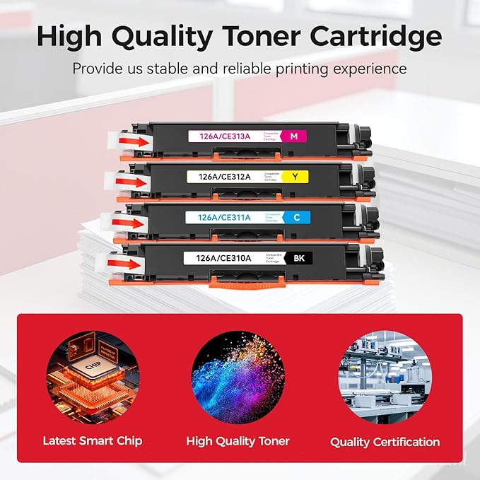 126A Toner Cartridge Set 4-Pack High Yield Replacement for HP 126A CE310A CE311A CE312A CE313A Compatible for HP LaserJet Pro 100 color MFP CP1025 CP1025nw M175nw TopShot M275 Printer Ink Black Copier