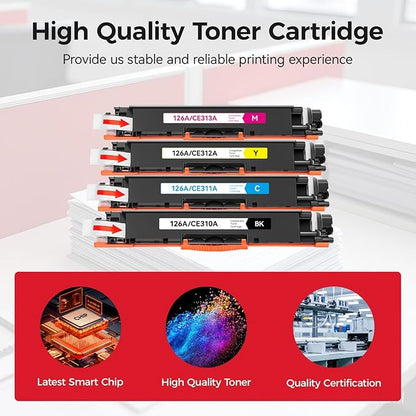 126A Toner Cartridge Set 4-Pack High Yield Replacement for HP 126A CE310A CE311A CE312A CE313A Compatible for HP LaserJet Pro 100 color MFP CP1025 CP1025nw M175nw TopShot M275 Printer Ink Black Copier