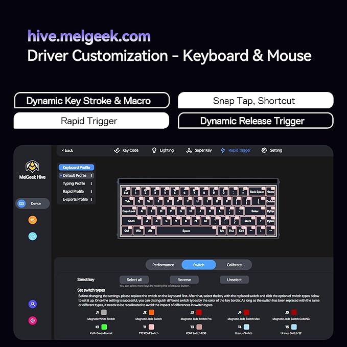 MelGeek MADE68 Pro Wired Keyboard, Hall Effect Magnetic Switch Gaming Keyboard, 65% Compact Rapid Trigger, Hot-Swappable, RGB Snap Tap & Adjustable Actuation, Online HIVE Custom (Purple)