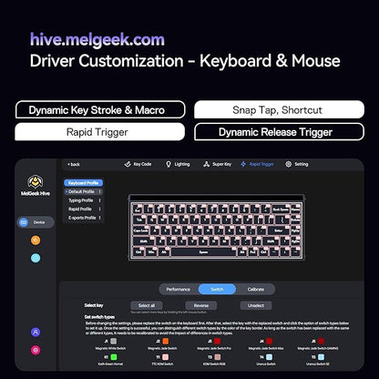 MelGeek MADE68 Pro Wired Keyboard, Hall Effect Magnetic Switch Gaming Keyboard, 65% Compact Rapid Trigger, Hot-Swappable, RGB Snap Tap & Adjustable Actuation, Online HIVE Custom (Purple)