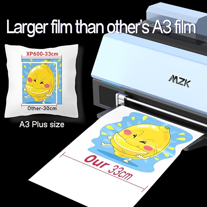 MZK A3 Pro XP600 DTF Printer,Automatic Time Cleaning Maintain printhead+Ink Anti-Clog Design 2X Faster,13+" DTF Film,5" LED Touch Screen,Dual Ink Level Alert,Film Cutter,Gift Ink 2 Years