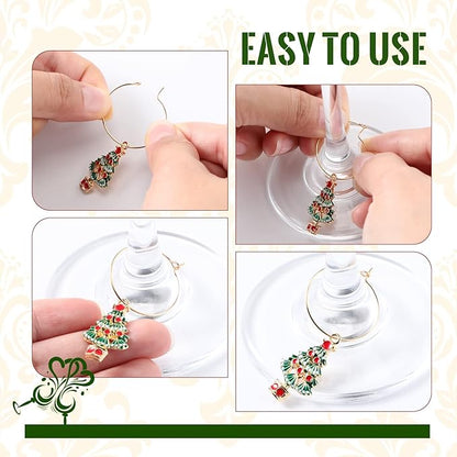 Junkin 24 Pcs Wine Glass Charms Markers Tags for Stem Glasses Drink Markers Wine Charm Ring Identifier for Wedding Bachelorette Tasting Holiday Party Favor Decoration (Vivid Style)