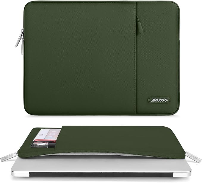 MOSISO Laptop Case 14 inch, 14 inch Laptop Sleeve Compatible with HP Lenovo Dell ASUS Acer, HP Stream, Dell Latitude, Lenovo IdeaPad, Polyester Vertical Computer Sleeve Bag with Pocket, Army Green