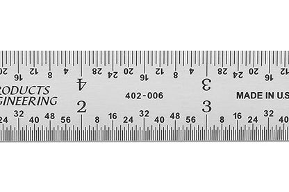 PEC Tools High Precision Metal Ruler, 6 Inch Rigid Machinist Rule, 4R Graduation (1/8", 1/16", 1/32", 1/64"), Carbon Steel with Satin Chrome Finish, Trusted by Professionals, Made in USA
