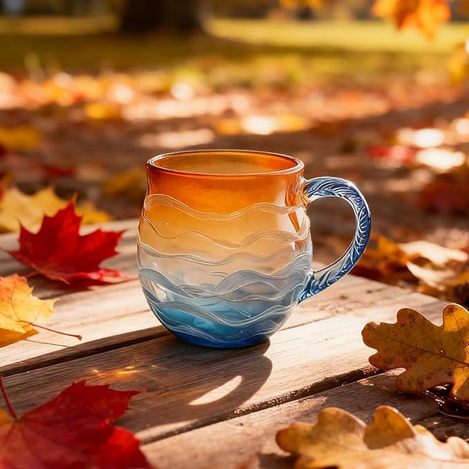 Sea Glass Sundown Mug 12oz - Handcrafted Ocean Wave Design, Textured Coastal Beach Mug for Coffee & Tea, Unique Gift for Ocean & Surf Lovers