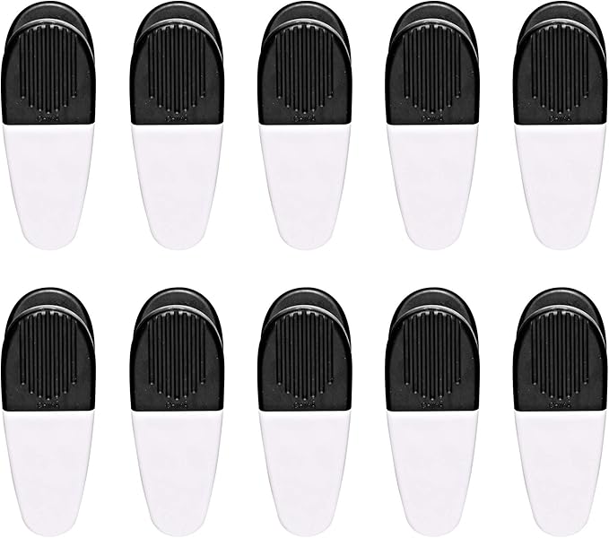 10 Magnetic Memo Holders Set - Large Clip, Plastic - White Black