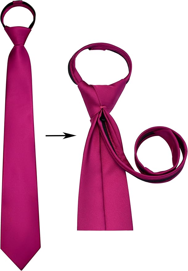 Branduce 3.15"（8cm） Pre-tied Adjustable Zipper Tie and Lapel Pin Solid Necktie Handkerchief Set for Men