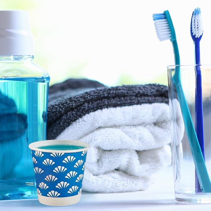 JollyPack 600 Pack 3 oz Disposable Bathroom Paper Cups, Small Mouthwash Cups in Orange, Blue, and Green, Great for Candy, Biscuits, Bathroom Use, Parties, Picnics, and Travel