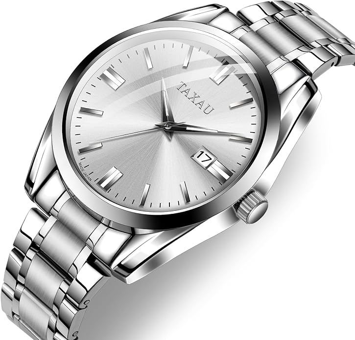 Mens Silver Watch Luxury Minimalist Dress Watch Classic Waterproof Watches for Men Analog Quartz Stainless Steel Men's Wrist Watches with Date Luminous Relojes para Hombres
