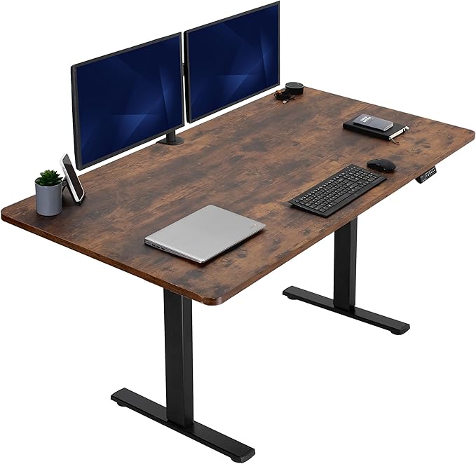 VIVO Electric 71 x 36 in Rustic Standing Desk, Memory Height Adjustment, 1B Series, Vintage Brown Top Black Frame, DESK-KIT-1B7N-36