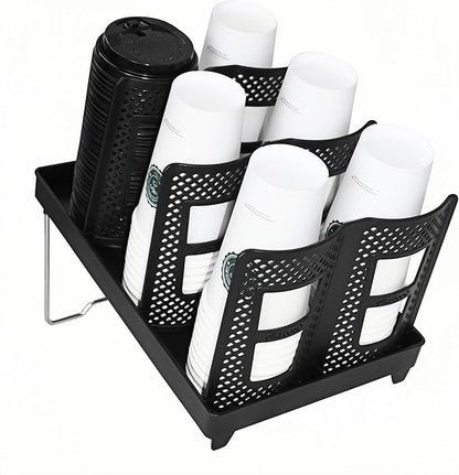 Cup Lid Dispenser and Dispenser Organizer Cup Display Stand,24 oz Plastic Coffee Cup Holder for Countertop,6Slots,Cup Display Stand on Restaurant,Bathroom,Kitchen,Coffee Shop