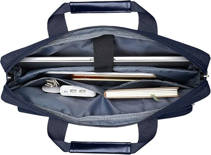 MOSISO Laptop Shoulder Bag 17.3 inch, 17-17.3 inch Computer Bag Compatible with Dell XPS/HP Pavilion/Ideapad/Acer/Alienware/HP Omen with 2 Raised&1 Flapover&1 Horizontal Pocket&Handle&Belt, Navy Blue