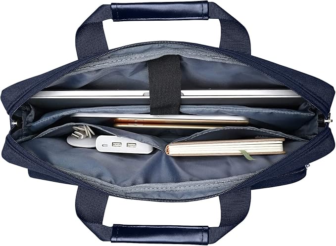 MOSISO Laptop Shoulder Bag 15.6 inch, 15-15.6 inch Computer Bag Compatible with MacBook Pro 16 inch, HP, Dell, Lenovo, Notebook with 2 Raised&1 Flapover&1 Horizontal Pocket&Handle&Belt, Navy Blue