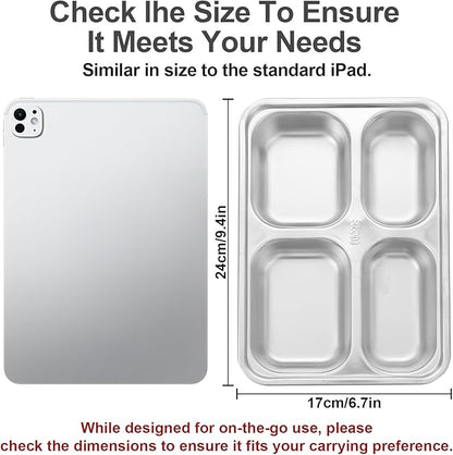 3Pcs Stainless Steel Snack Containers with Lids, 4 Compartments Bento Snack Boxes Reusable Metal Food Fruit Storage Prep Containers for School Home Travel