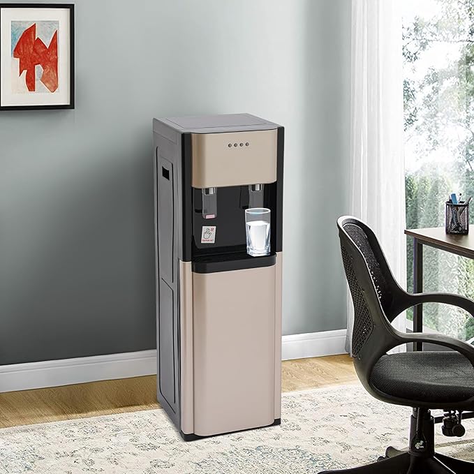 Bottom Loading Water Cooler Dispenser for 20L/5.28 Gallon Bottles,Stainless Steel Hot & Cold Water Dispenser with LED Indicator Light for Home, Offices, Hotels, Kitchens (Gold)
