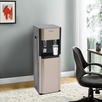 Bottom Loading Water Cooler Dispenser for 20L/5.28 Gallon Bottles,Stainless Steel Hot & Cold Water Dispenser with LED Indicator Light for Home, Offices, Hotels, Kitchens (Gold)