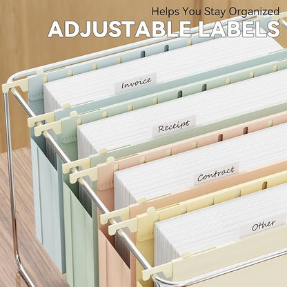Plastic Expandable Hanging File Folder Letter Size,Heavy Duty 2“Expansion,Extra Capacity Hanging File Folders with Tabs,Accordian Pocket,No Assembly,Filing Cabinet Folders,12 Pack,Pastel Color