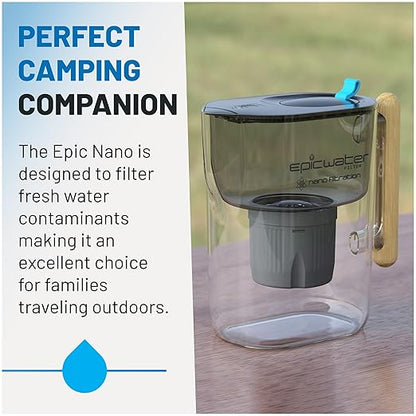 Epic Nano | Water Filter Pitchers for Drinking Water | 10 Cup | 150 Gallon Filter | Gravity Water Filter (Black & Bamboo)