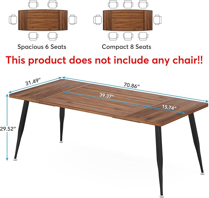 Tribesigns 6FT Conference Table, Rectangular Meeting Room Tables, Modern Industrial Seminar Table Boardroom Desk with Metal Legs for Office, 70.8’’ L x 31.5’’ W x 29.5’’ H (Brown and Black)