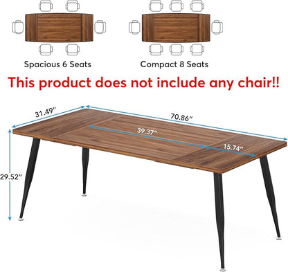 Tribesigns 6FT Conference Table, Rectangular Meeting Room Tables, Modern Industrial Seminar Table Boardroom Desk with Metal Legs for Office, 70.8’’ L x 31.5’’ W x 29.5’’ H (Brown and Black)