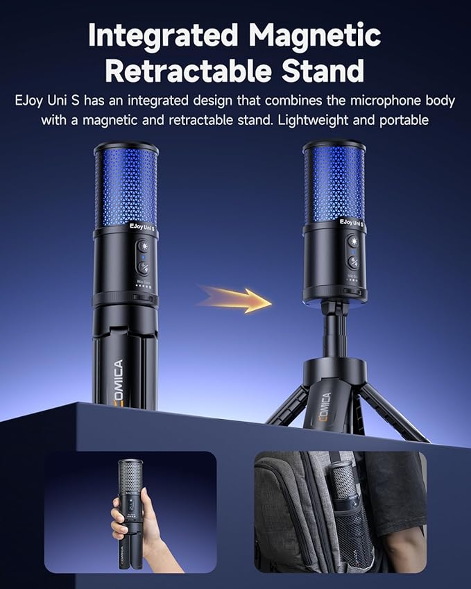 COMICA Ejoy UNI S USB Gaming Microphone for PC, RGB Cardioid Condenser Mic with Tripod Stand, 48kHz/24bit, Noise Cancellation, Streaming Mic for Recording, Podcast, Twitch, Discord, Computer, PS5, PS4