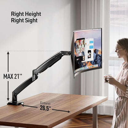 ErGear 13 to 49 inches Single Monitor Mount for Ultrawide Screens, Holds 26.5lbs, Gas Springs Single Monitor Arm, Single Monitor Stand with Swivel, Tilt, Rotation for Home and Office, VESA 75/100mm