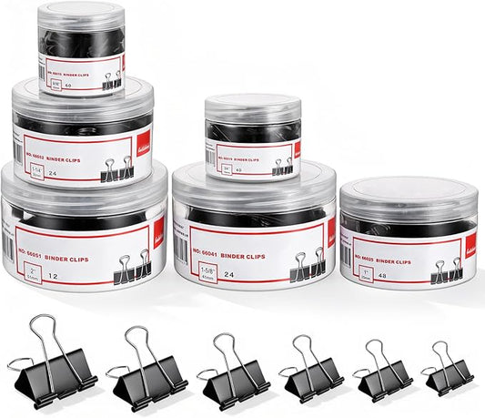 208Pcs Binder Paper Clips Metal Paper Clamps with 6 Boxes, Black Binder Clips Bulk for School Teachers Student Office Supplies, 6 Sizes (Jumbo, Large, Medium, Small, Mini and Micro)