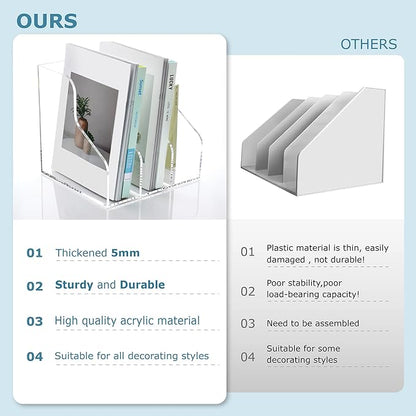 3 Slots Acrylic Magazine Holder, Desktop File Sorter Organizer Rack Bookshelf, Workspace Sorters Office Desk Accessories Organization Storage Stand, Clear
