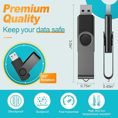 Kepmem USB Flash Drive 64GB 10 Pack USB 2.0 Thumb Drives 64 GB Memory Sticks Portable Jump Pen Drive Bulk Black Pendrive Swivel 10 Pieces Zip Drives Data Storage and Backup