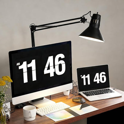 2 Pack LED Desk Lamp With Clamp for Office Home, Eye-Caring Desk Light with 360°Adjustable Extra Tall Metal Swing Arm, High Intensity Clamp w/A19 E26 Bulb for Working Reading, Table Lamps Warm Light