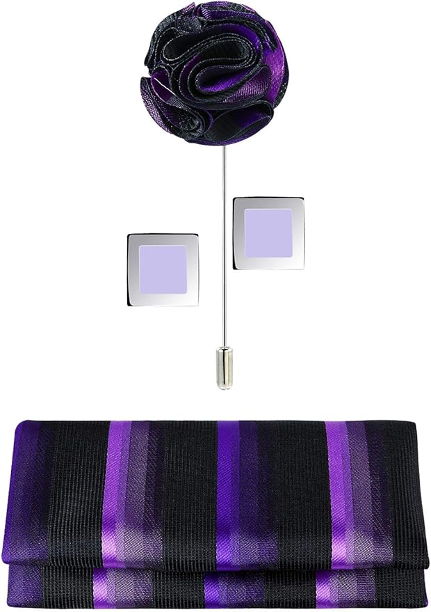 TIE G 5pcs Tie Set in WHITE OR BLACK GIFT BOX: Solid Color Necktie, Satin Bow Tie, Pocket Square, Lapel, Cuff Links