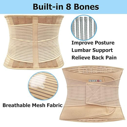 Back Wrap for Men & Women, Brace Belt Plus Size,Breathable Lumbar Support for Scoliosis, Waist Relax Lower Back Pain, Sciatica Pain Relief with 8 reinforced Bones 02 Beige-XL