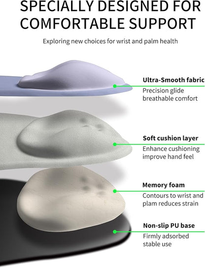 Palm-Rest and Wrist-Hugging Mouse Pad Wrist Rest, Ergonomic Wrist Support with Curve Fitting Cushioned Memory Foam for Carpal Tunnel Pain Relief, 9.9 x 8.3 Inch, Lavender Haze